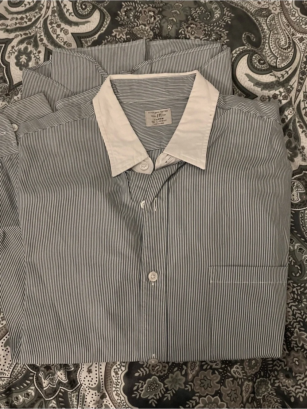 J. Crew Navy and White Pinstripe Dress Shirt with White Collar